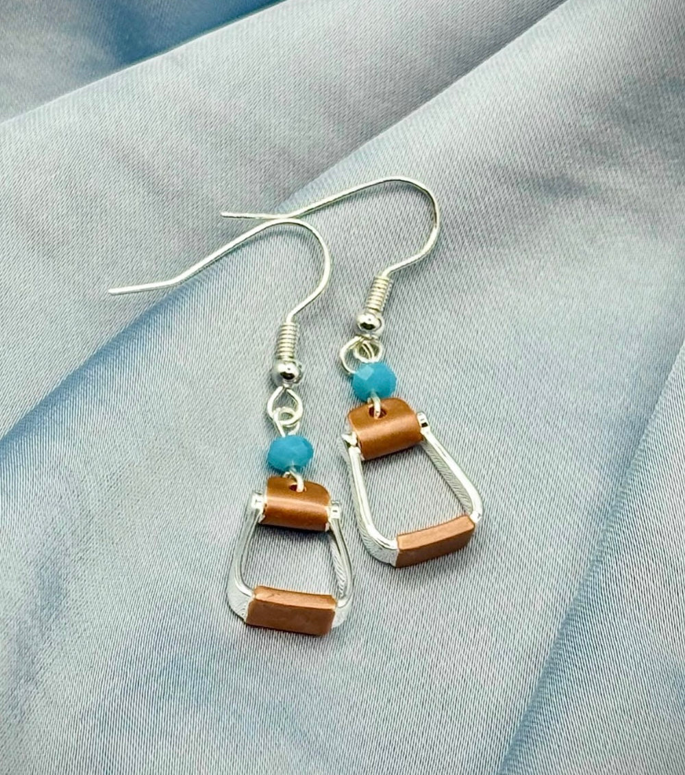 Stirrup Aqua Bead Earrings