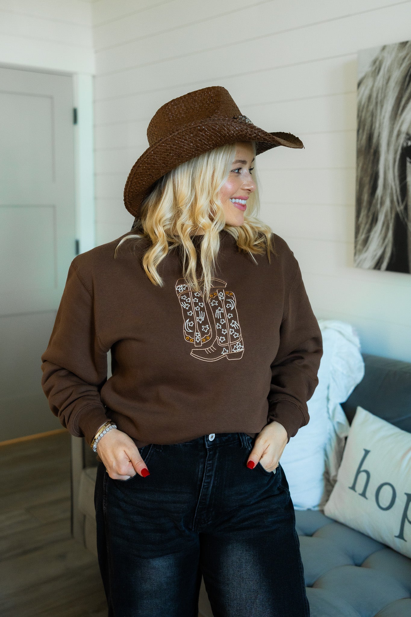 Cowgirl Boots & Stars Sweatshirt