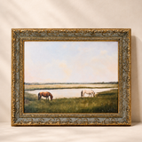 Grazing Horses | Antique Gold Leaf Crowned Framed Art