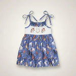 Steel Blue Horse Embroidered Ruffle Dress Marie Nicole Clothing