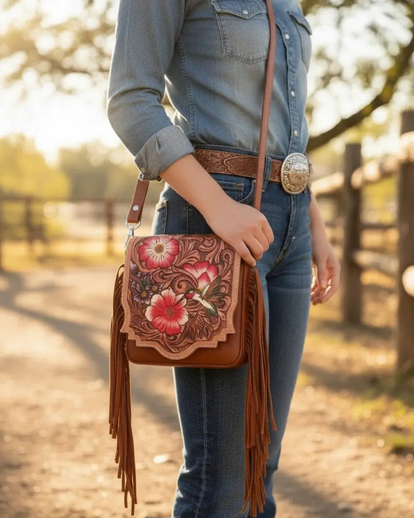 Leather Hand Tooled Crossbody Bag Faire - Sixtease Bags USA