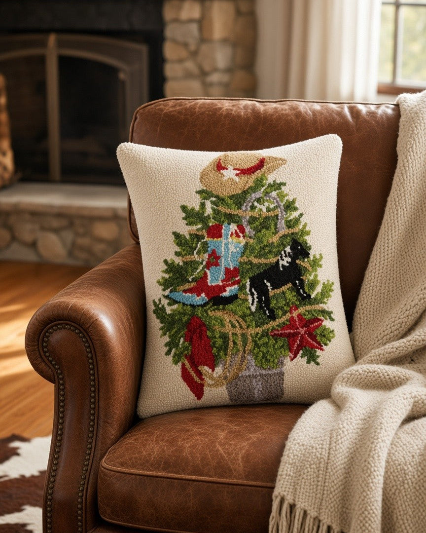 Cowgirl Christmas Tree Wool Pillow
