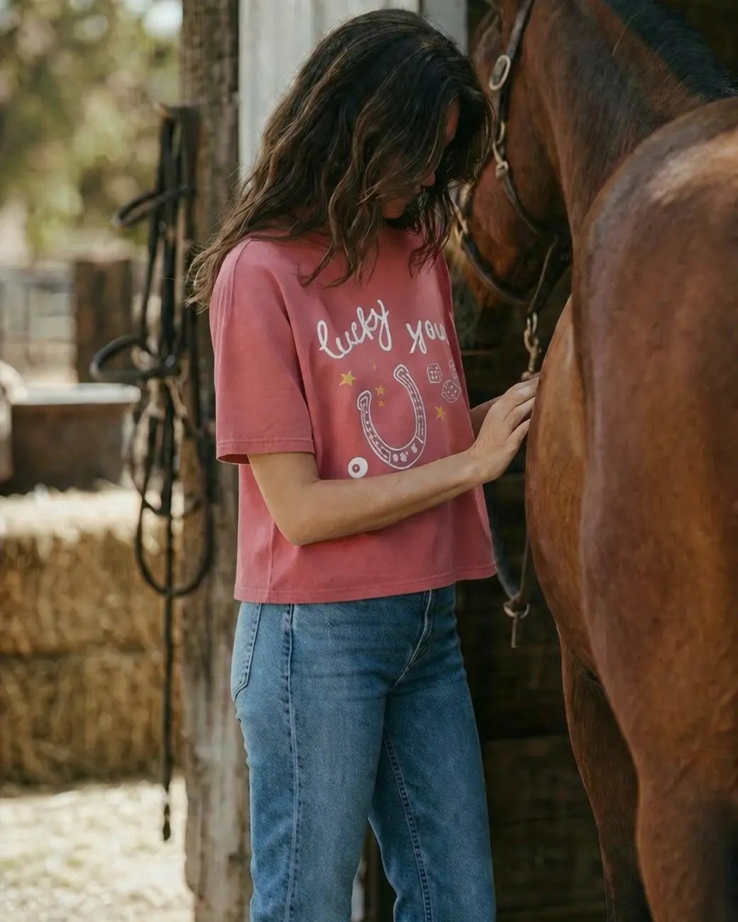 Lucky You Horseshoe Long-Crop Tee Faire - Rustee Clothing