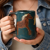 Jarra de gres con diseño de caballo "Espíritu Libre" (473 ml)