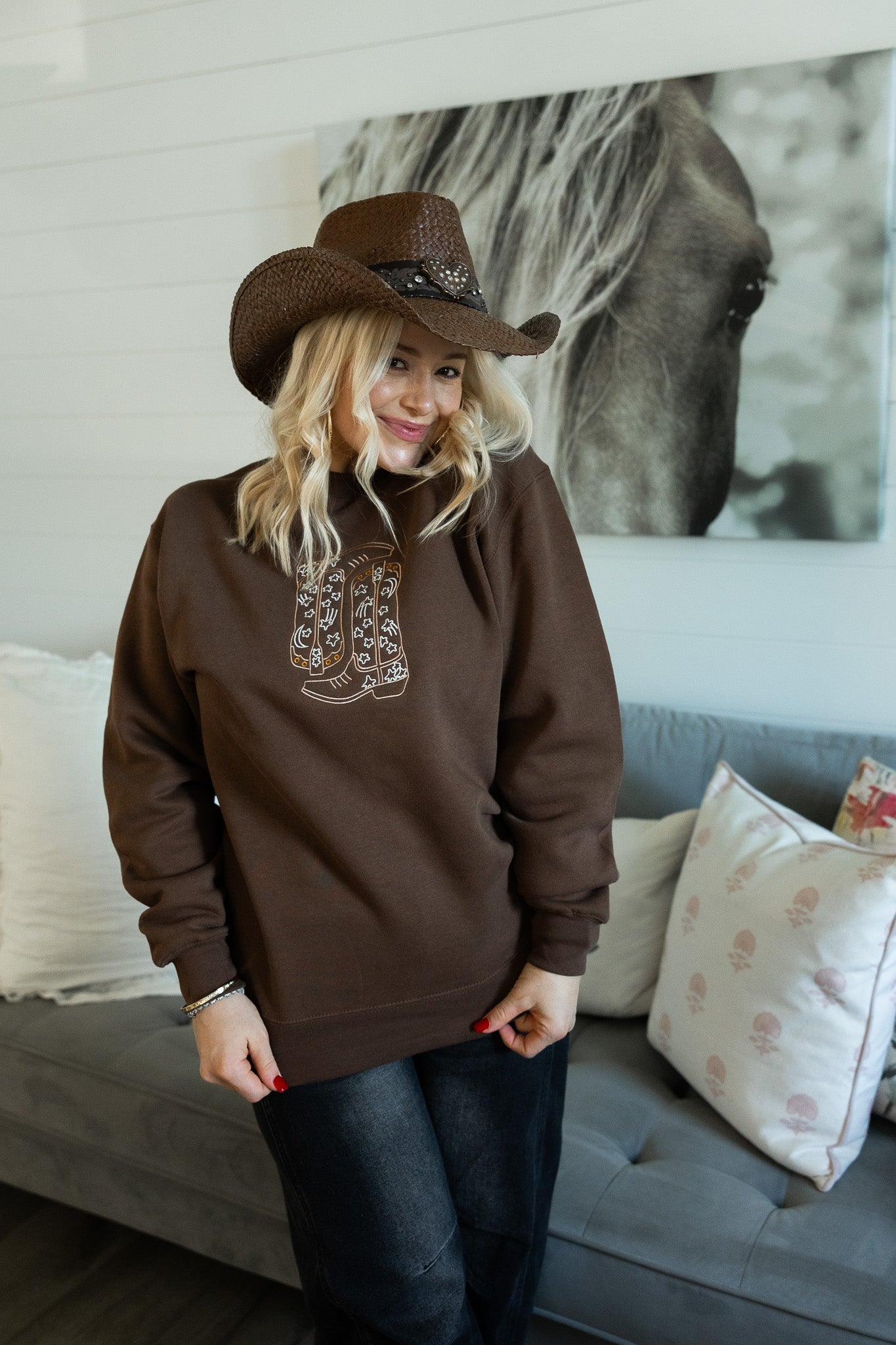 Cowgirl Boots & Stars Sweatshirt