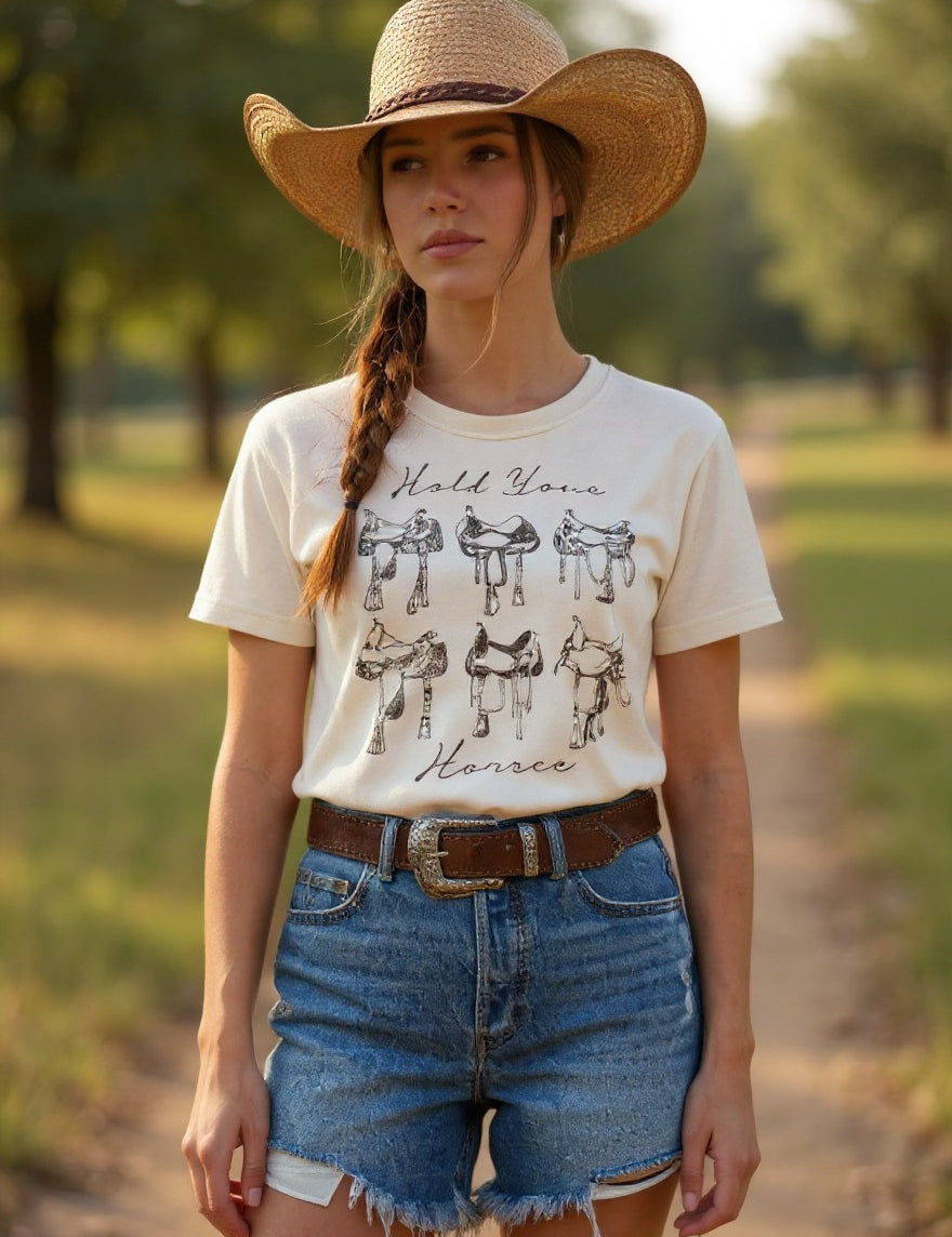 Hold Your Horses Saddle Tee Shirt