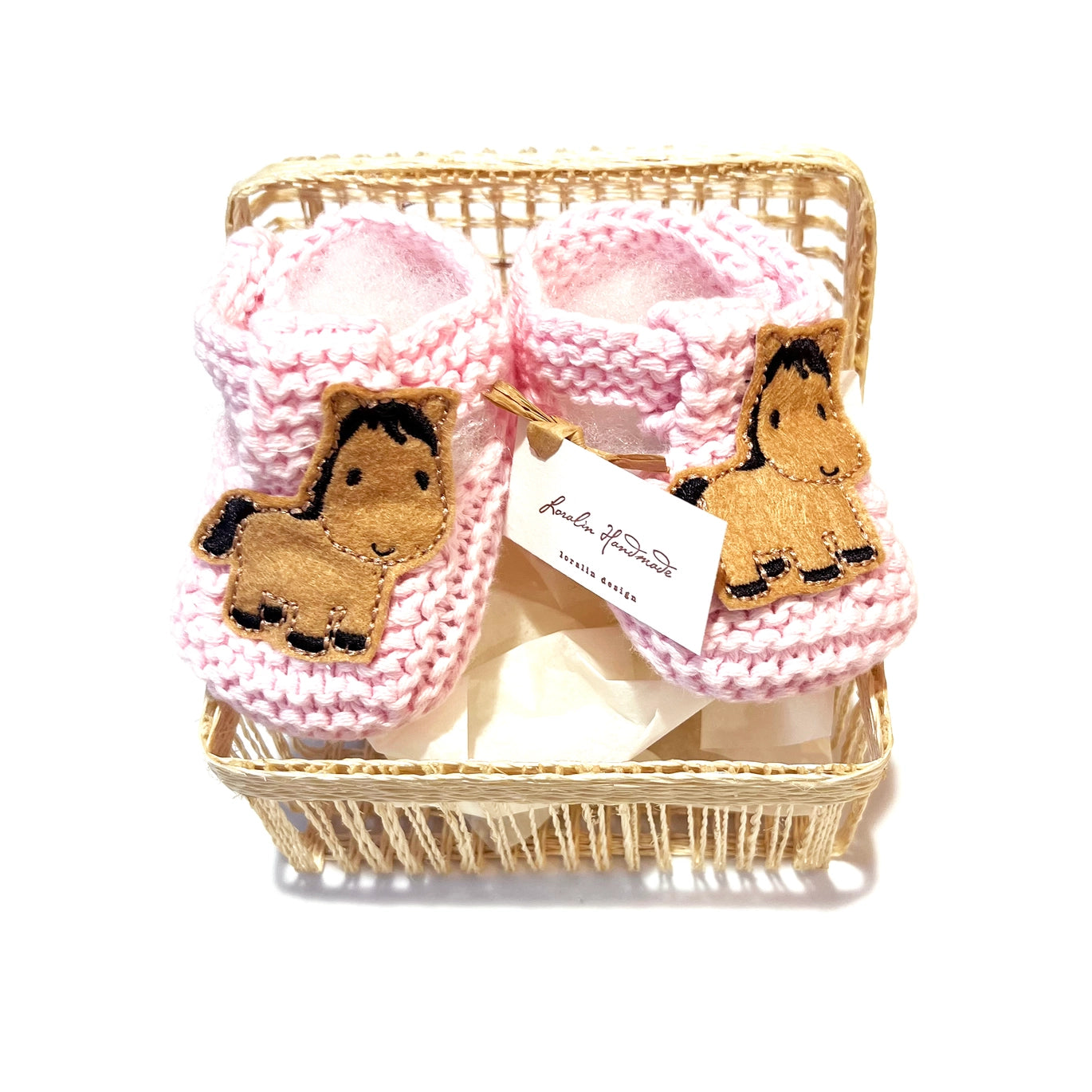 pony booties in a basket