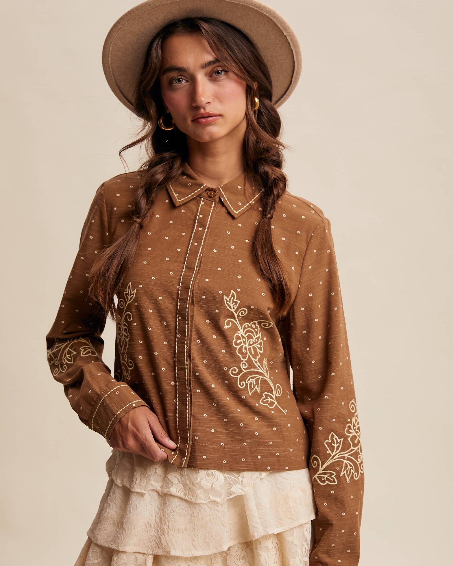 Espresso Ranch Embroidered Blouse