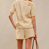 Howdy Cowgirl Embroidered Linen Shorts Set