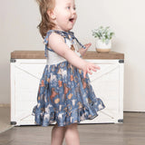 Steel Blue Horse Embroidered Ruffle Dress Marie Nicole Clothing