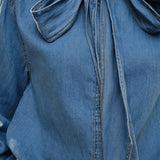 Tie Neck Chambray Blouse L
