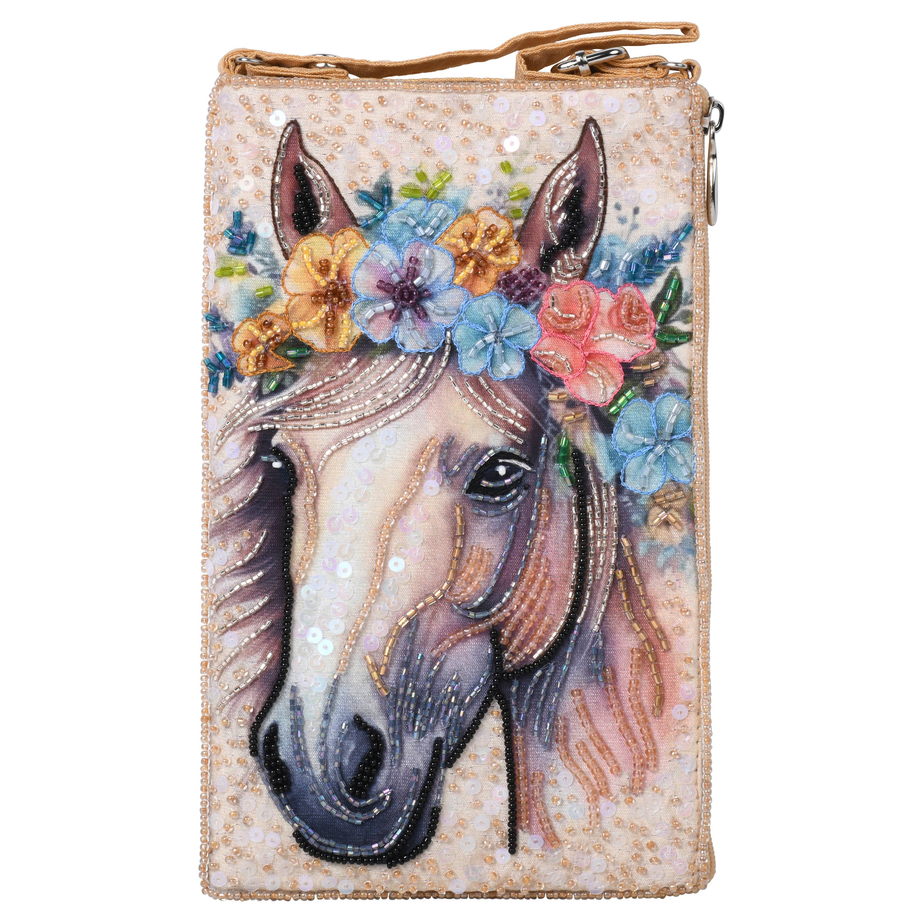 hand-beaded floral horse bag