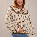Floral Ruffle Western Sherpa Jacket L