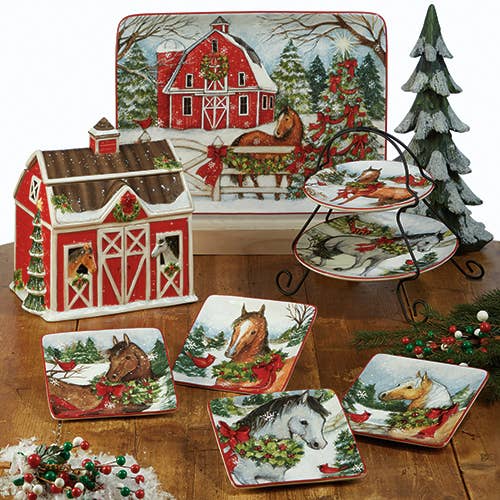 Horse Barn Christmas Cookie Jar