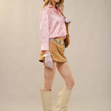 Satin Horse Motif Button Blouse