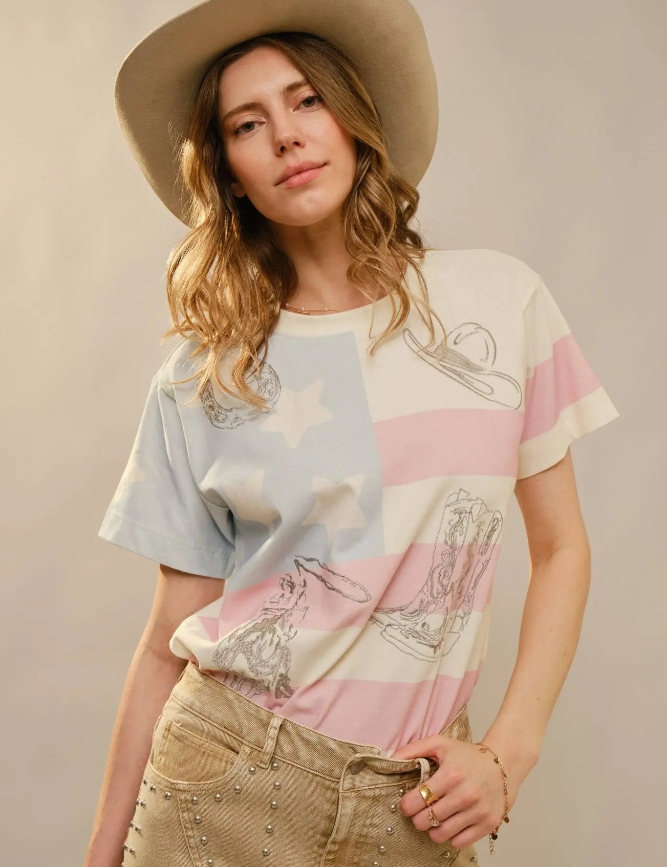 American Cowgirl Embroidered Crewneck Top - Bridle Up Hope Shop