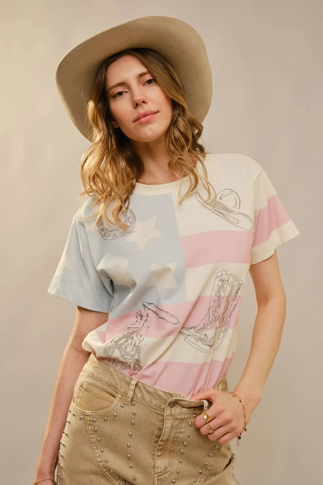 American Cowgirl Embroidered Crewneck Top - Bridle Up Hope Shop