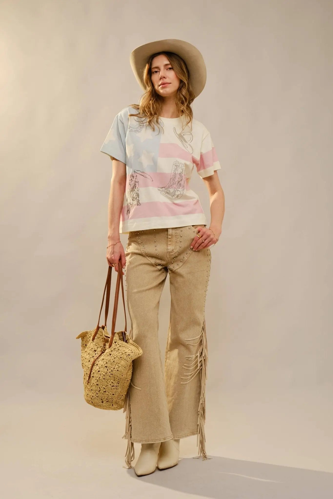 American Cowgirl Embroidered Crewneck Top - Bridle Up Hope Shop