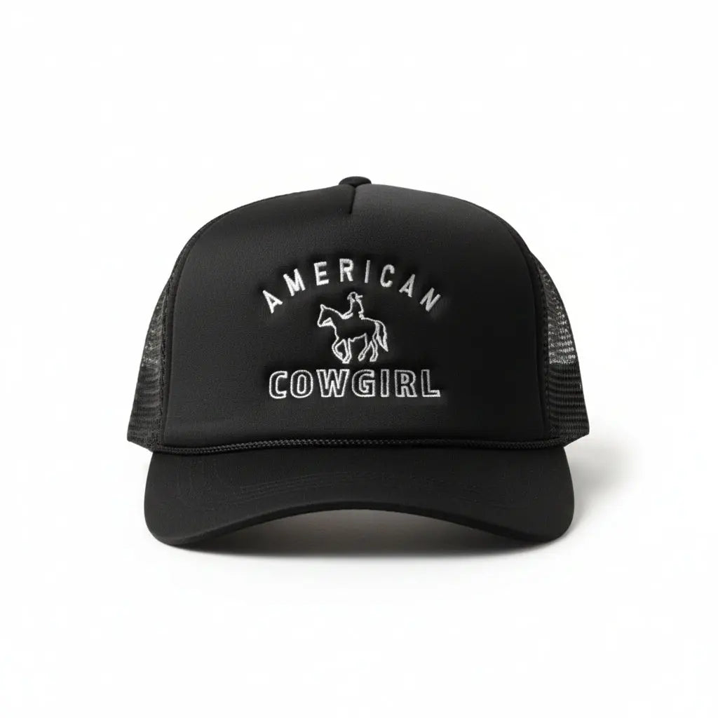 American Cowgirl Trucker Hat (Black) - Bridle Up Hope Shop
