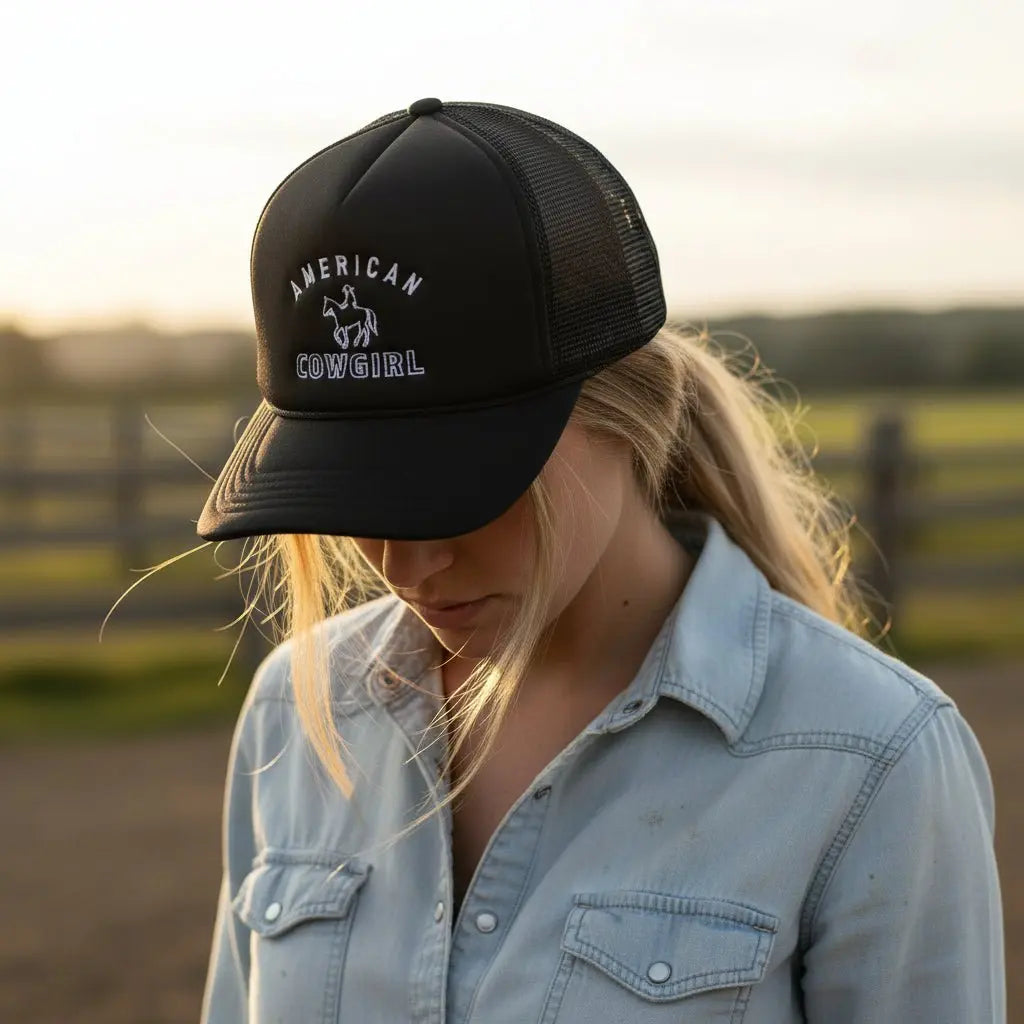 American Cowgirl Trucker Hat (Black) - Bridle Up Hope Shop