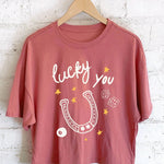 LUCKY YOU HORSESHOE GRAPHIC LONG CROP TOP Rustee Clothing