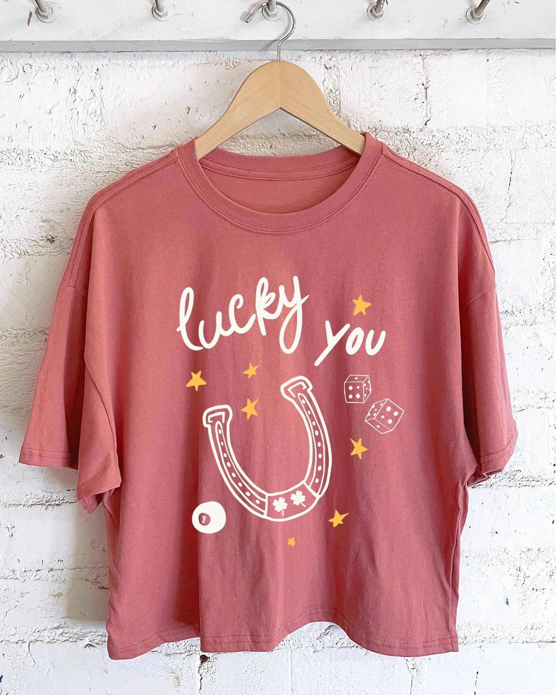 LUCKY YOU HORSESHOE GRAPHIC LONG CROP TOP Rustee Clothing