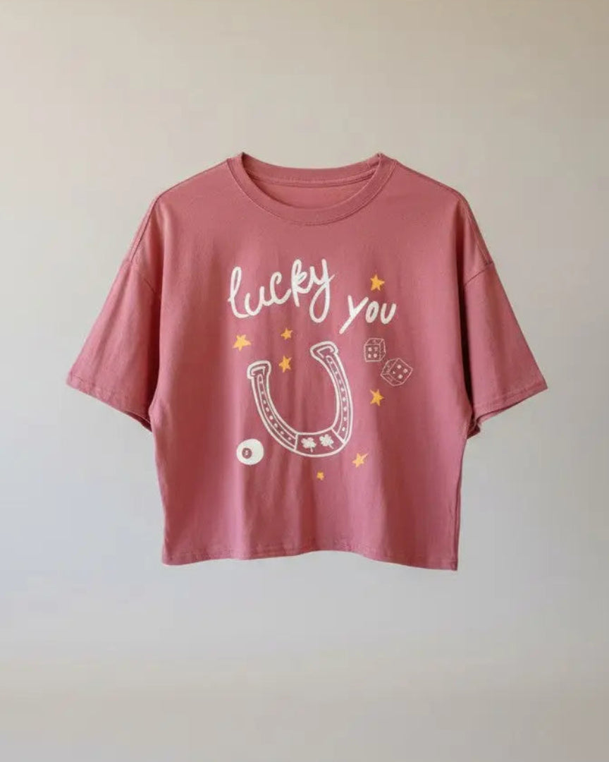 Lucky You Horseshoe Long Crop Tee Faire - Rustee Clothing