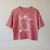 Lucky You Horseshoe Long Crop Tee Faire - Rustee Clothing