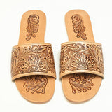 Western Sunflower Tooled Leather Sandals