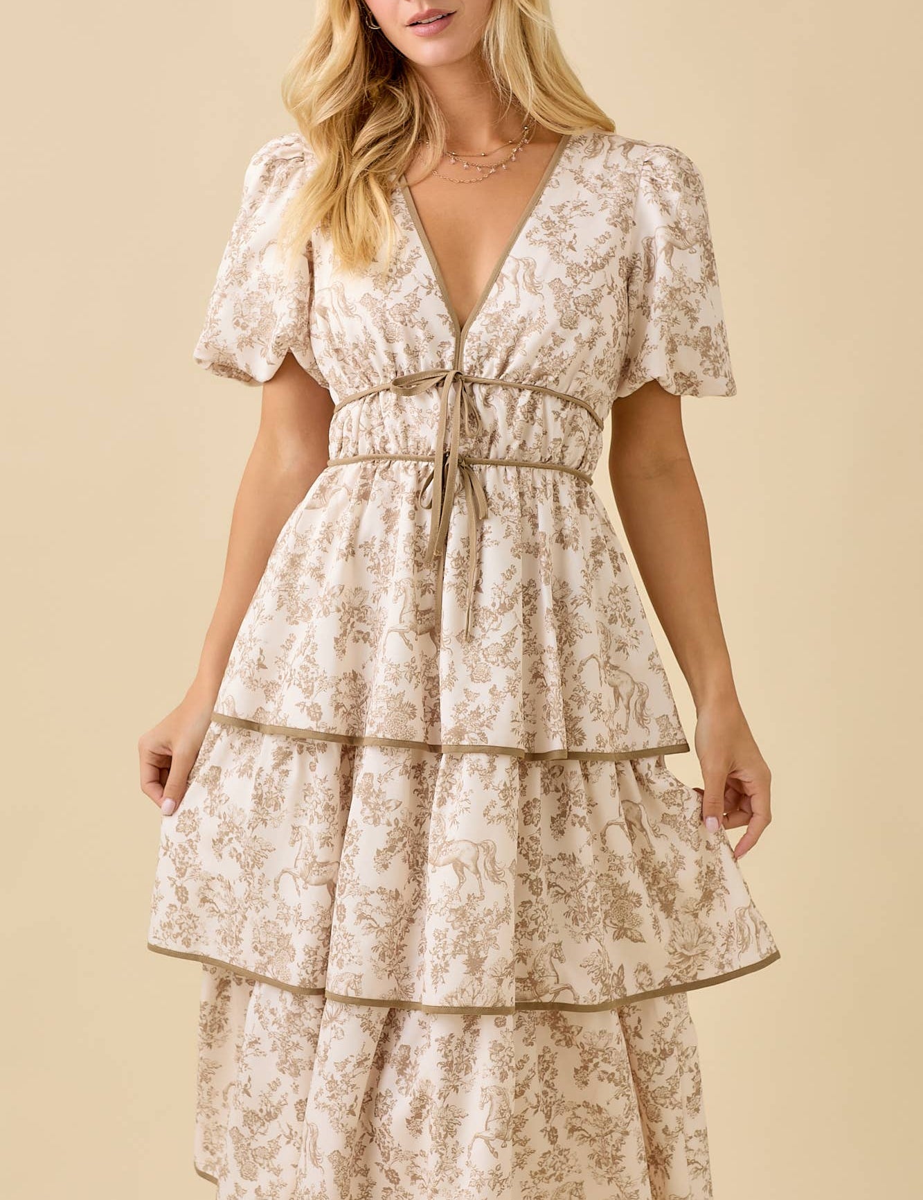 Vintage Horse Toile Dress Tan
