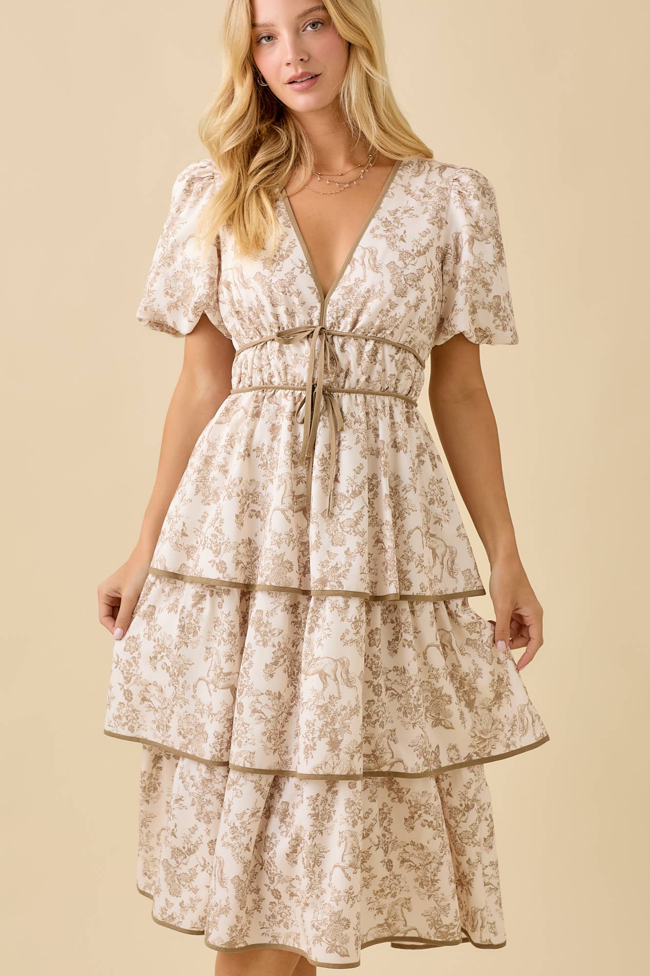 Vintage Horse Toile Dress Tan