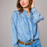 Dolly Denim Ruffle Blouse