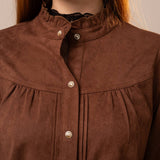 Ruffle Neck Western Snap Button Shirt