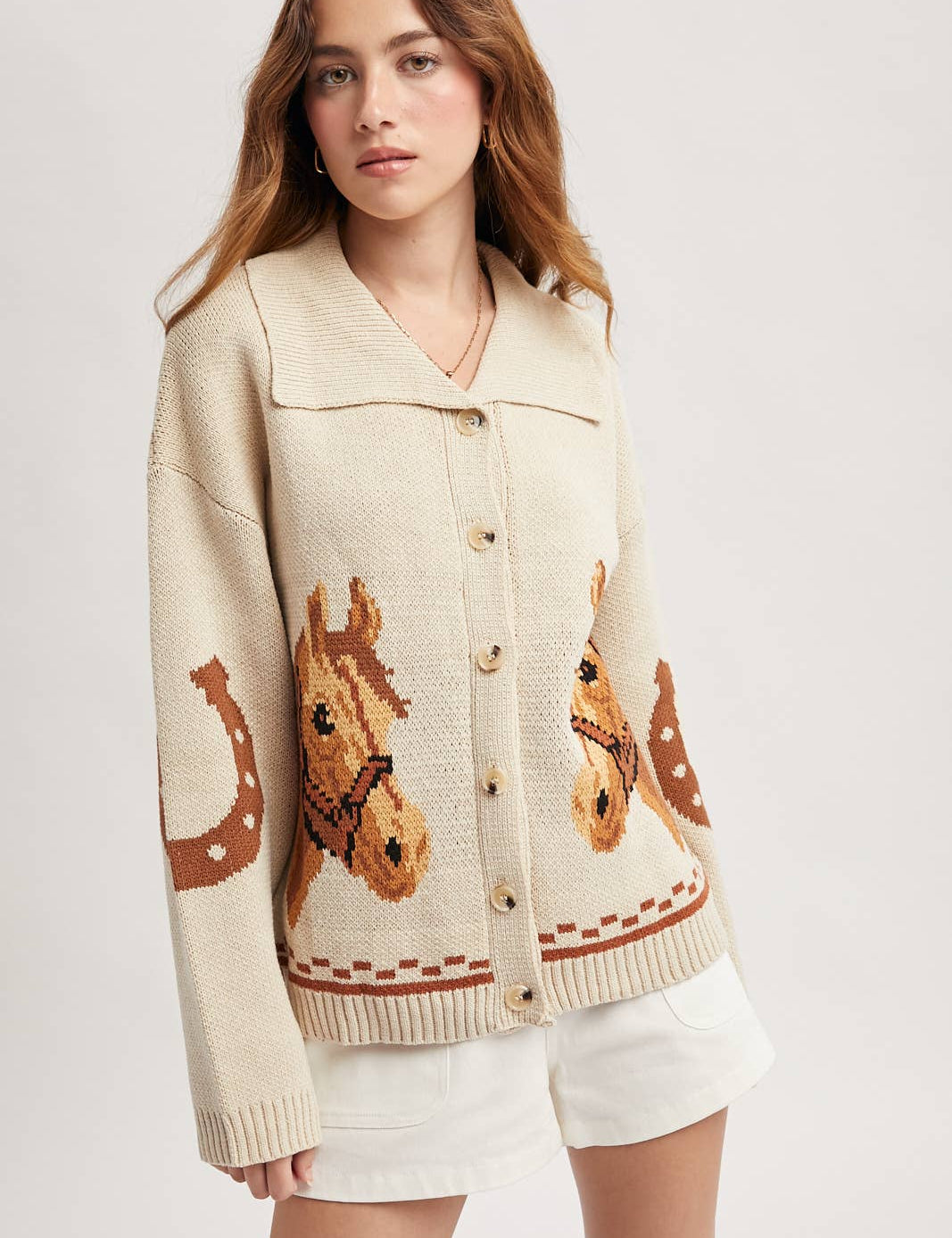 Horse & Horseshoe Button Cardigan (Cream)