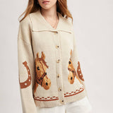Horse & Horseshoe Button Cardigan (Cream)
