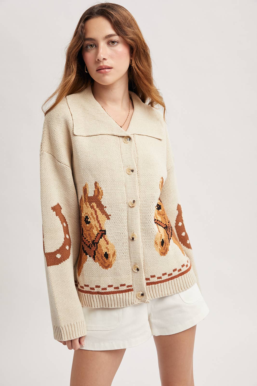Horse & Horseshoe Button Cardigan (Cream)