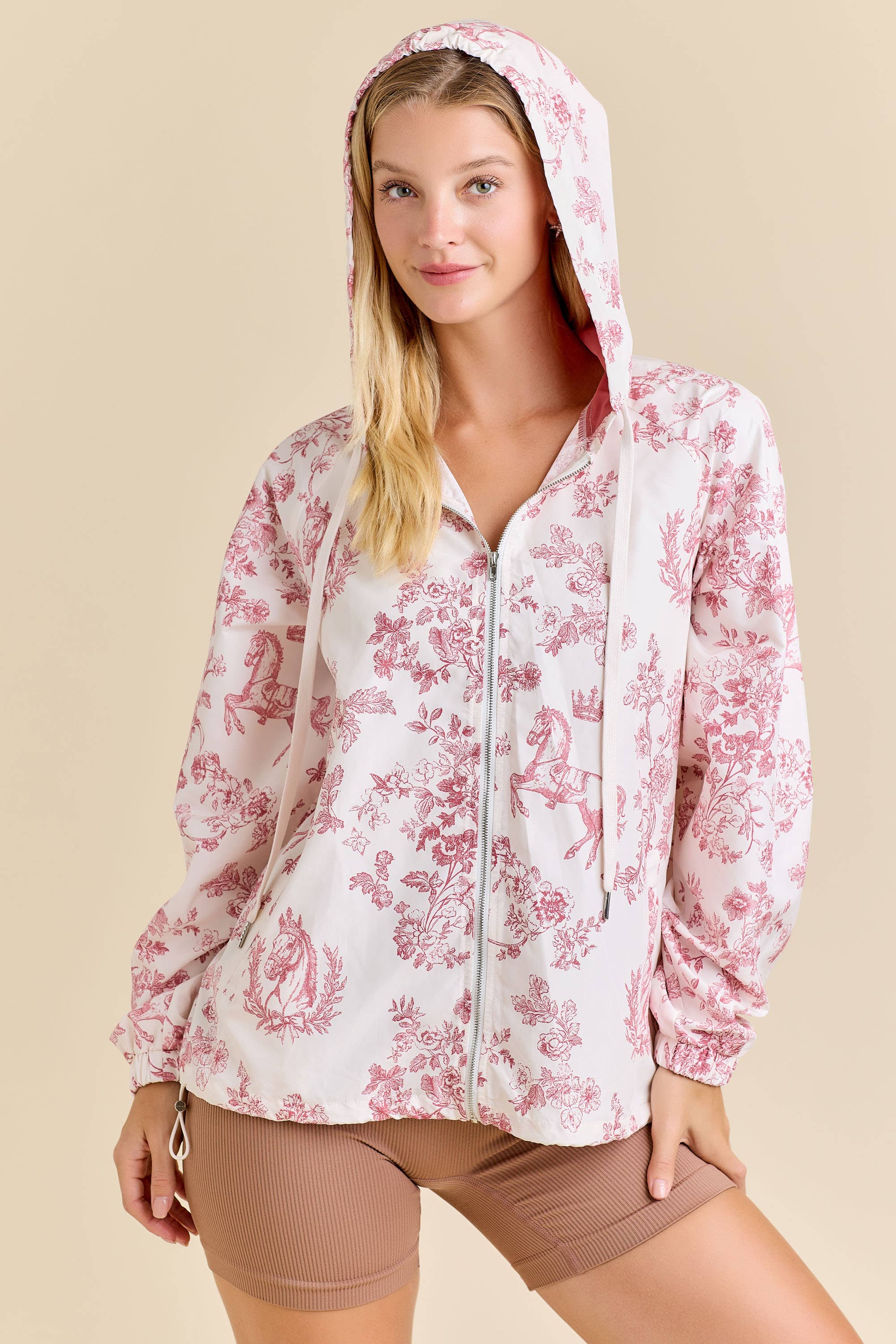 Pink Toile Horse Windbreaker Jacket