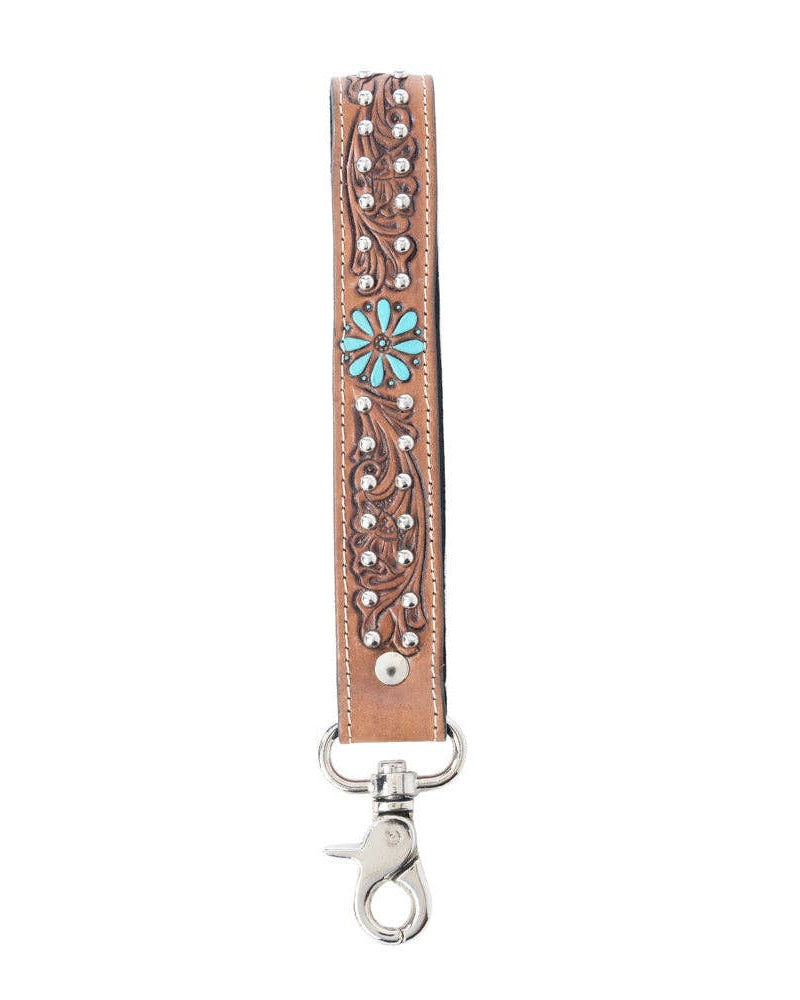 Desert Daisy Handtooled Leather Keychain