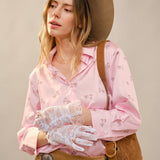 Satin Horse Motif Button Blouse
