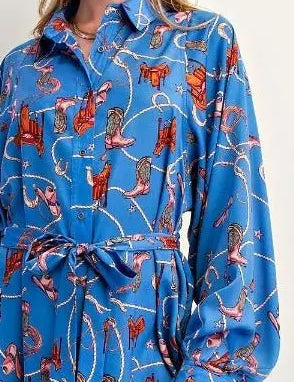 Becky Blue Cowgirl Shirt Dress - Bridle Up Hope Shop