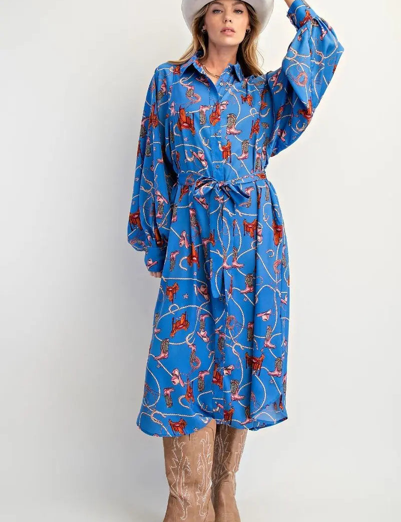 Becky Blue Cowgirl Shirt Dress - Bridle Up Hope Shop