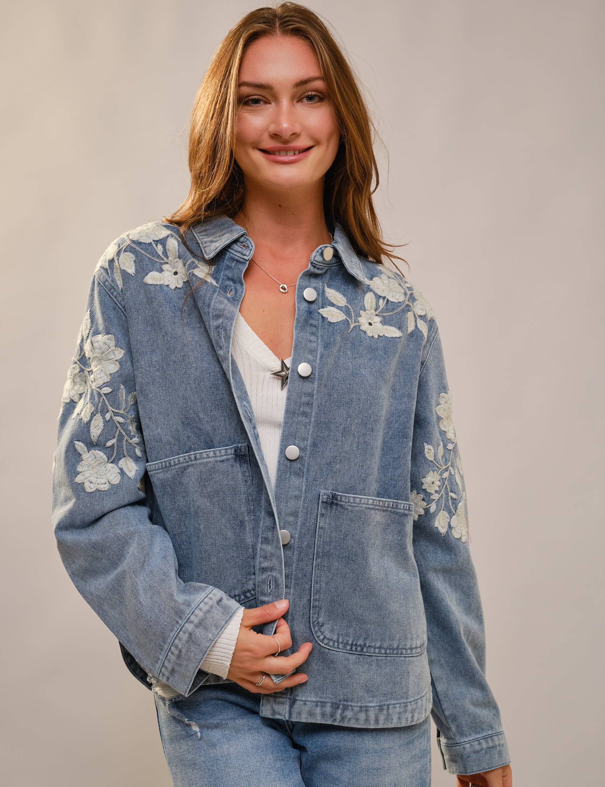 Denim Floral Work Jacket