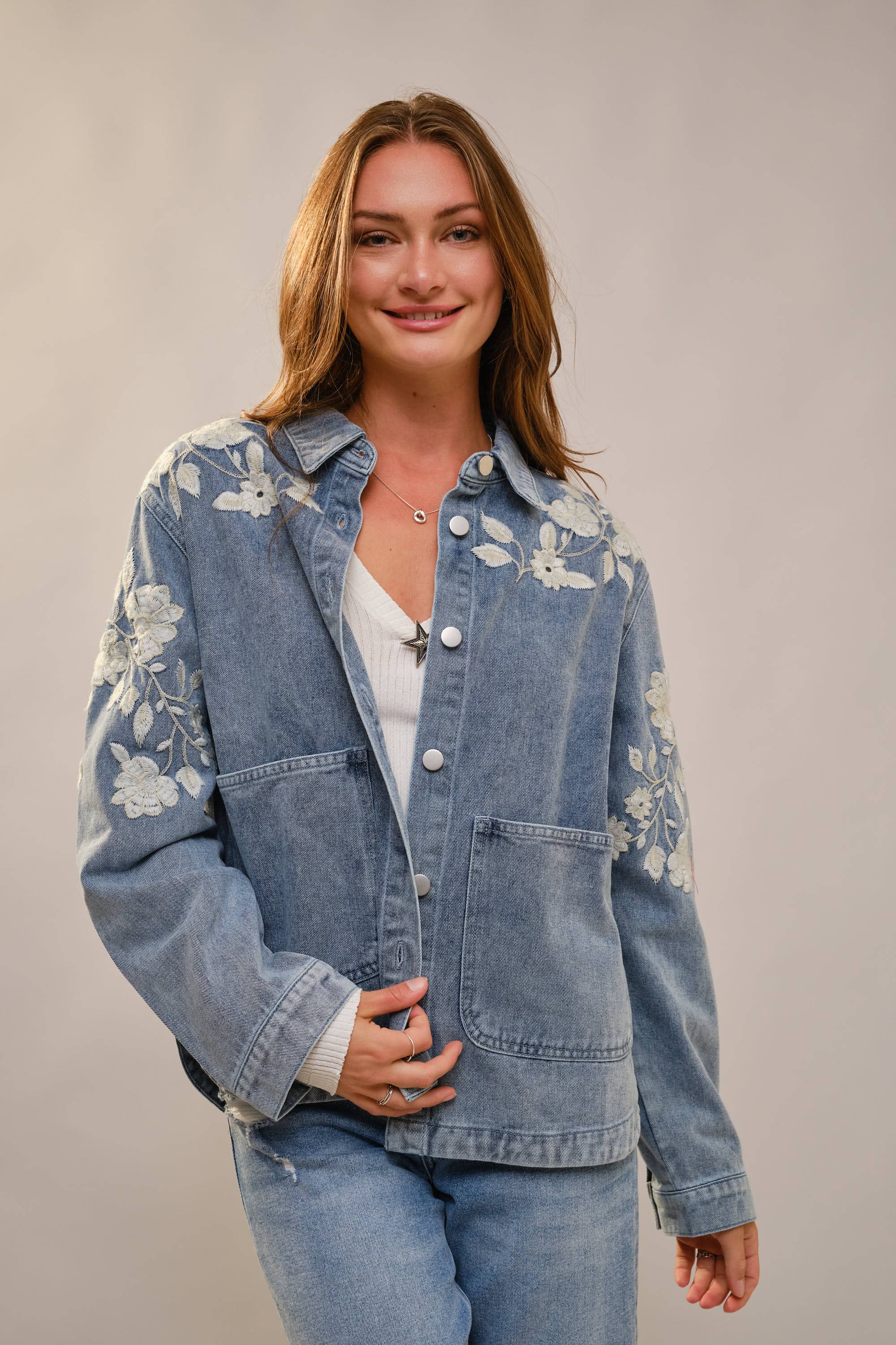 Denim Floral Work Jacket