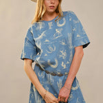 Blue Western Motif Cotton T-Shirt Dress - Bridle Up Hope Shop
