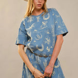 Blue Western Motif Cotton T-Shirt Dress - Bridle Up Hope Shop