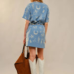 Blue Western Motif Cotton T-Shirt Dress - Bridle Up Hope Shop
