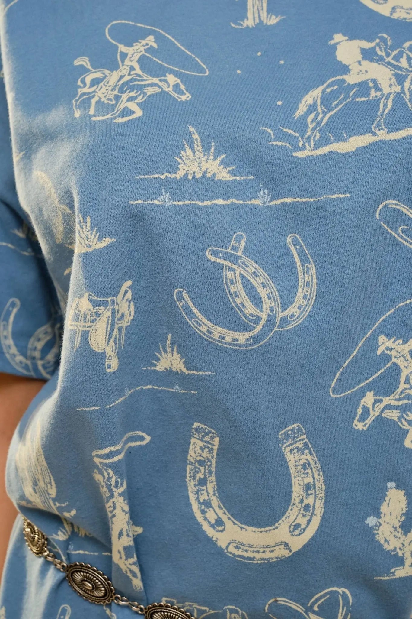 Blue Western Motif Cotton T-Shirt Dress - Bridle Up Hope Shop