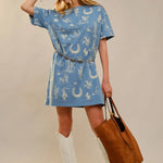 Blue Western Motif Cotton T-Shirt Dress - Bridle Up Hope Shop