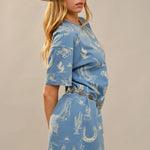 Blue Western Motif Cotton T-Shirt Dress - Bridle Up Hope Shop