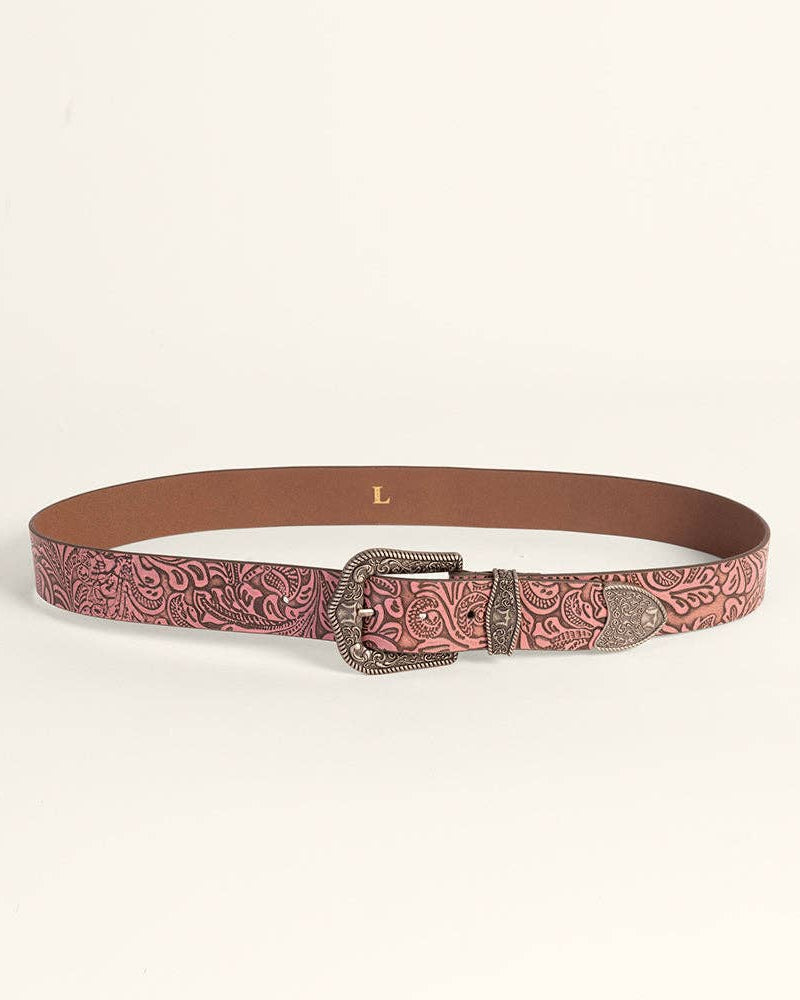 Sophia Pink Floral Leather Belt